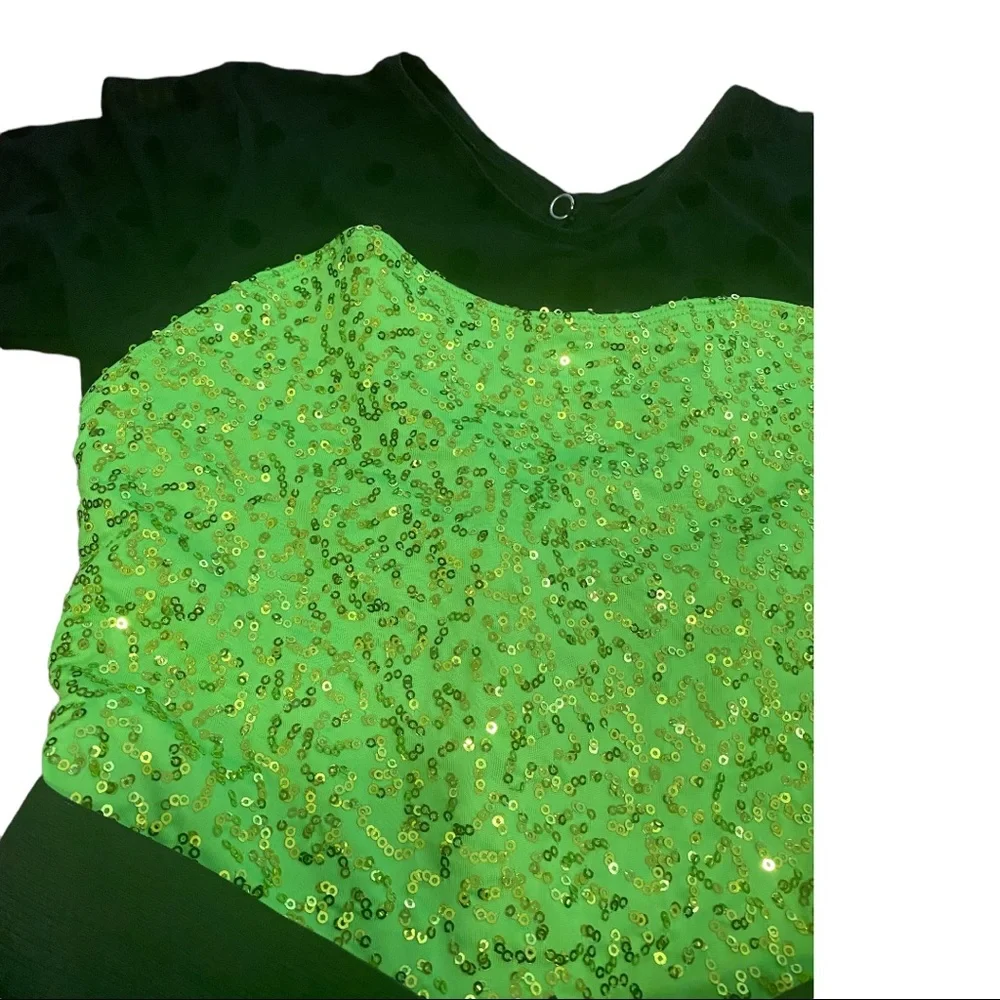 WEISSMAN Dance COSTUME Recital COMPETITION Green and Black LARGE Child 14
